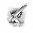 boy pulling a sword from the stone tattoo design idea