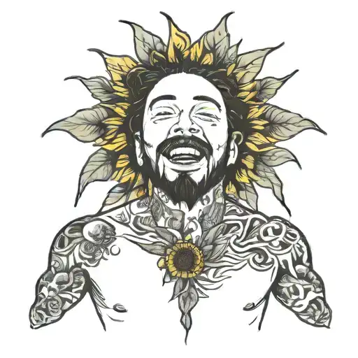 Post Malone and singing sunflower tattoo design idea