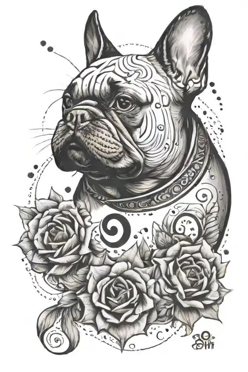 Create a tattoo design that symbolizes the client's passion for the Om symbol, French Bulldogs, and the numbers 19 and 10 tattoo design idea