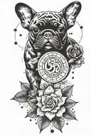 Create a tattoo design that symbolizes the client's passion for the Om symbol, French Bulldogs, and the numbers 19 and 10 tattoo design idea