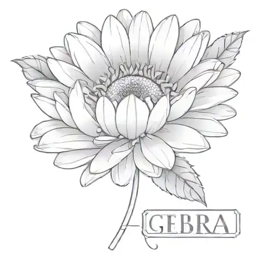 Gerbera flower with name and a Roman numerals date of birth  tattoo design idea