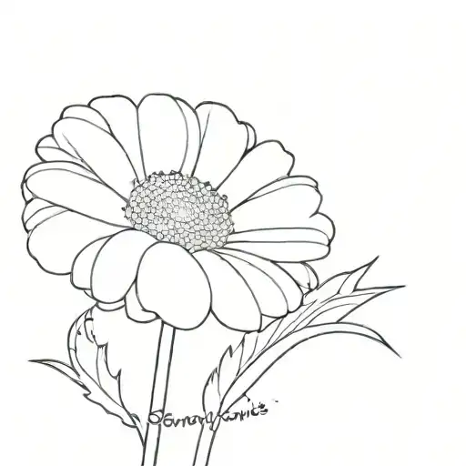 Gerbera flower with name (Girlie) and a Roman numerals date of birth (09/17/1995) tattoo design idea