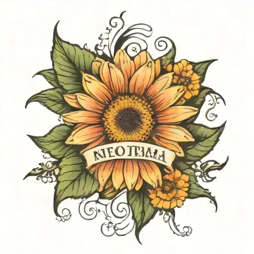 Gerbera flower with name and a Roman numerals date of birth  tattoo design idea