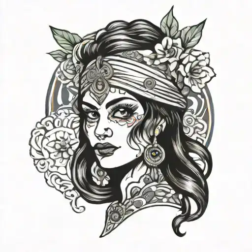 gypsy woman face with tattoo design idea