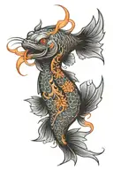 evil koi fish transforming metal into a phoenix tattoo design idea