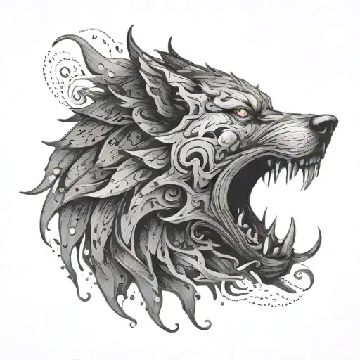 wolf themed masked male shadow demon tattoo design idea