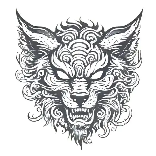 wolf themed masked male shadow demon tattoo design idea