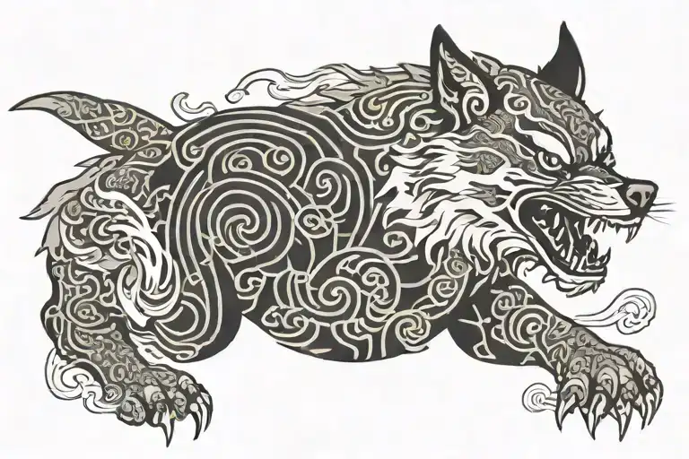 wolf themed masked male shadow demon tattoo design idea