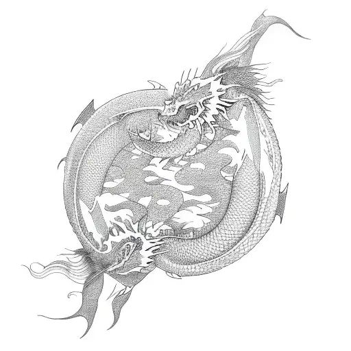 pisces and dragon  small tattoo design idea