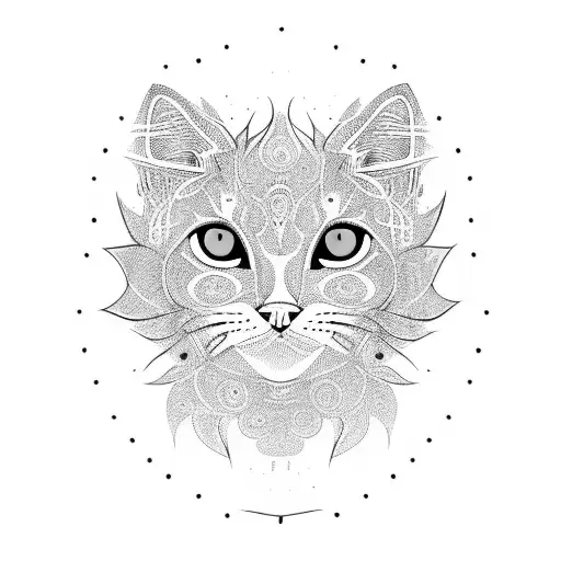 fur pattern orange cat head tattoo design idea