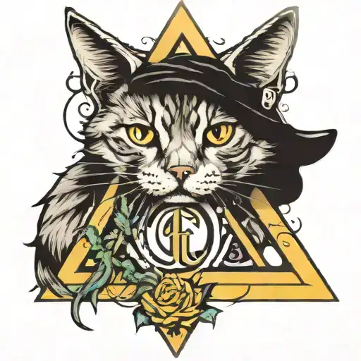 deathly hallows symbol with cat tattoo design idea