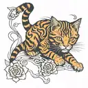 ginger cat playing tattoo design idea