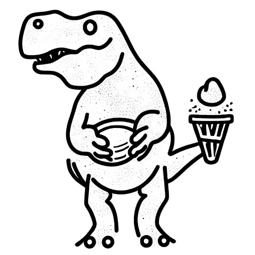 happy dinosaur holding an ice cream in his t-rex hands and drooling tattoo design idea