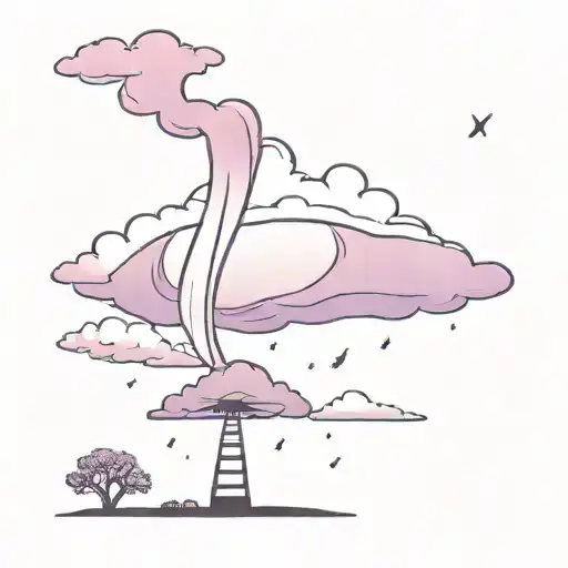 A beautiful and breathtaking tornado with a purple-pink stary sky trough the dark raining clouds.  tattoo design idea
