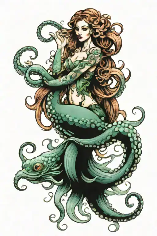 octopus and mermaid tattoo design idea