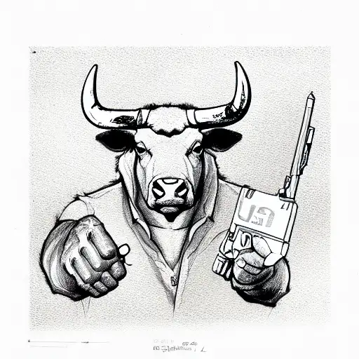Bull with glock-18 in one hand tattoo design idea