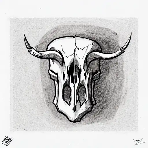 Bull Skull smiling with knife in the mouth  tattoo design idea