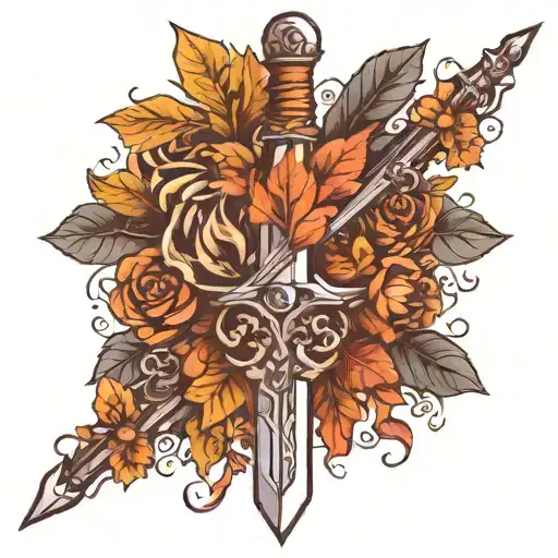 leafs holding a sword (forearm half sleave) no flowers (the tattoo is long ways tattoo design idea