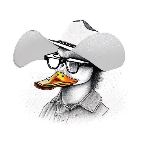 duck with cowboy hat and glasses tattoo design idea