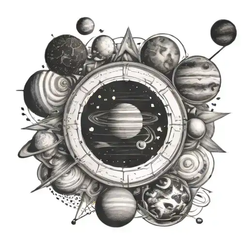 solar system circle tattoo design idea