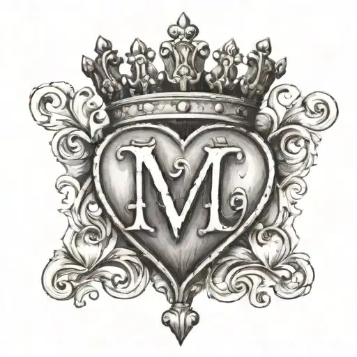 the letter M with a crown of hearts on top   tattoo design idea