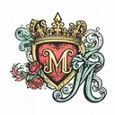 the letter M with a crown of hearts on top   tattoo design idea