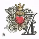 the letter M with a crown of hearts on top   tattoo design idea