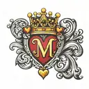 the letter M with a crown of hearts on top   tattoo design idea