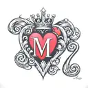 the letter M with a crown of hearts on top   tattoo design idea