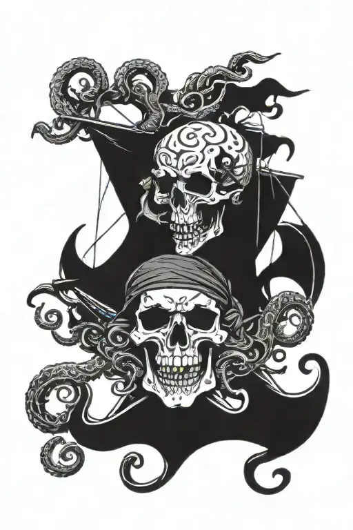 pirate skulls and kraken tattoo design idea