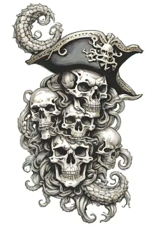 pirate skulls and kraken tattoo design idea