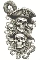 pirate skulls and kraken tattoo design idea