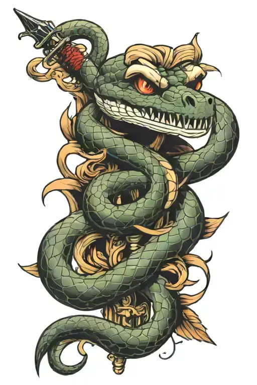 snake wrapped around a dagger smoking a cigarette  tattoo design idea