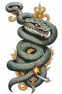 snake wrapped around a dagger smoking a cigarette  tattoo design idea