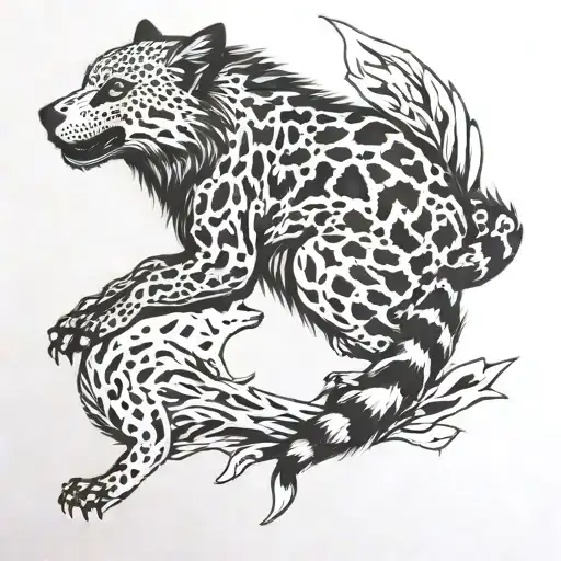 wolf and snow leopard gecko tattoo design idea