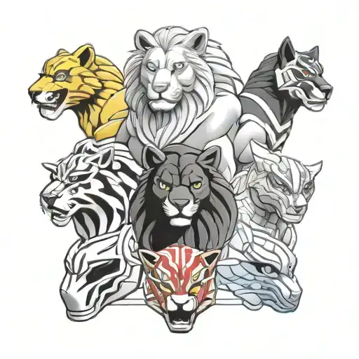 Lion, wolf, power rangers lunar ranger, power rangers titanium ranger and power rangers in space silver ranger.  tattoo design idea