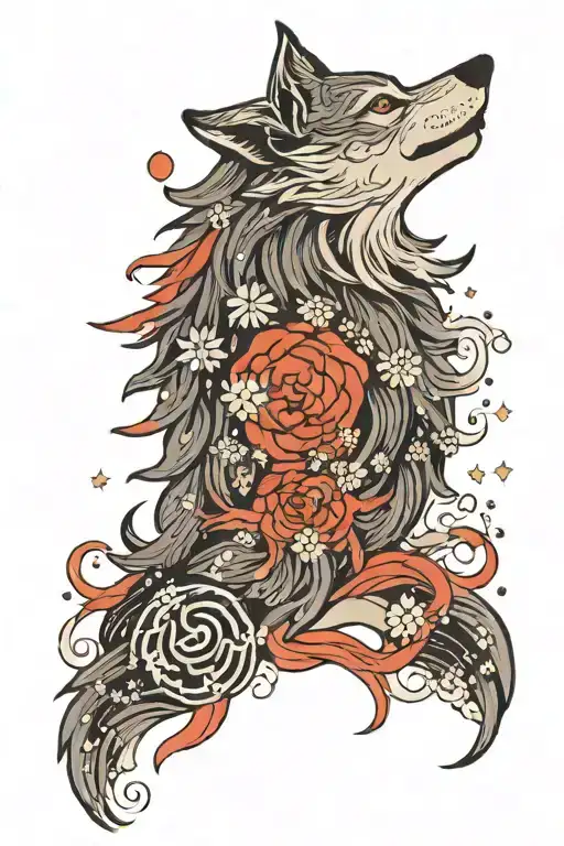 wolf and sky filled with stars tattoo design idea