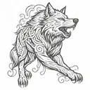 Create a tattoo featuring a lone wolf with a minimiste typography:"lone wolf"  tattoo design idea