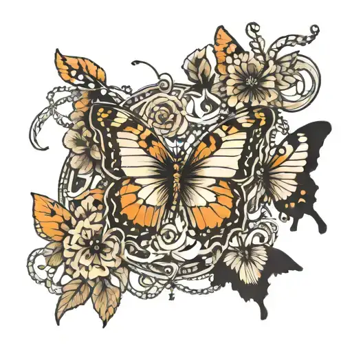 butterflies surrounding everything with chains tattoo design idea