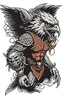 hawk carrying oni mask split tattoo design idea