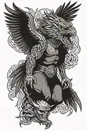 hawk carrying oni mask split tattoo design idea
