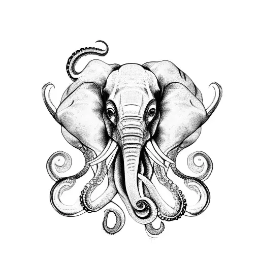 Octopus with elephant head tattoo design idea