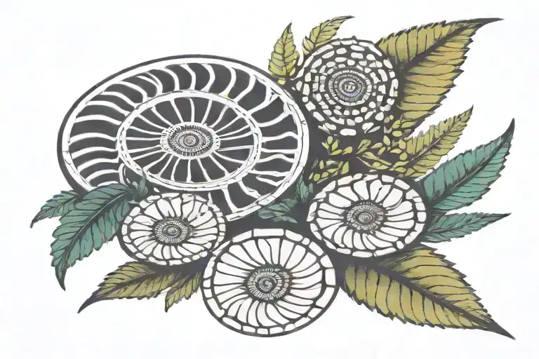 fern, crinoid and ammonite geometric tattoo tattoo design idea
