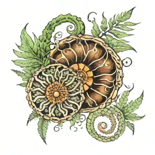 fern, ammonite and crinoid tattoo design tattoo design idea