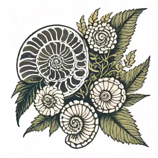 fern leaf, crinoid, and ammonite tattoo tattoo design idea