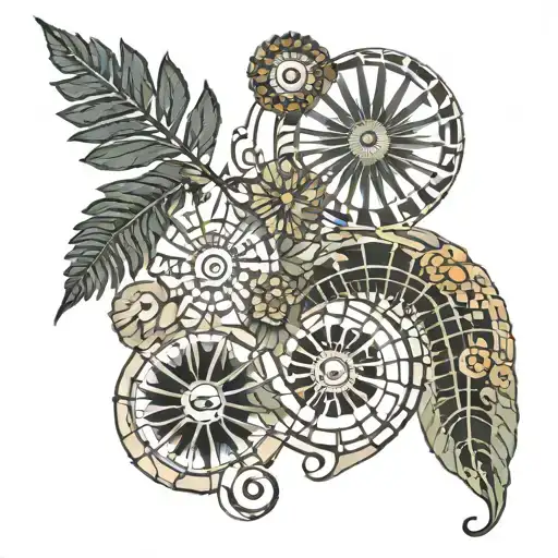 fern, crinoid and ammonite geometric tattoo tattoo design idea