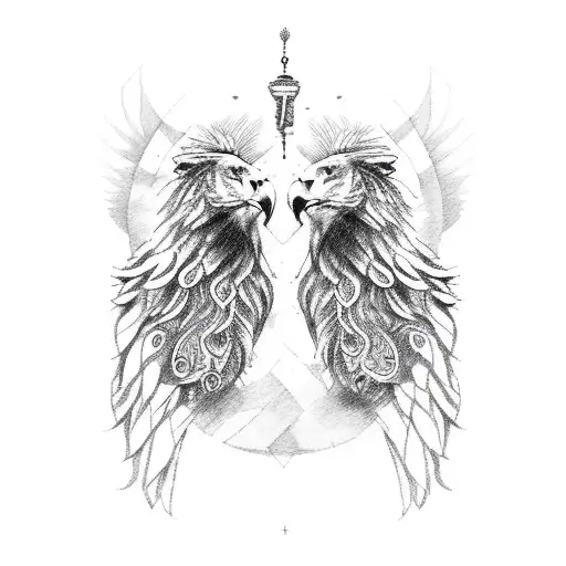 A lion and an eagle facing each other, symbolizing strength and freedom tattoo design idea