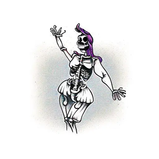 woman dancing with skeleton  tattoo design idea