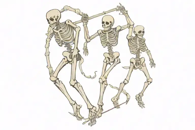 danse macabre 3 skeleton dancing with a medieval time king and a jester signifying that their time has come tattoo design idea