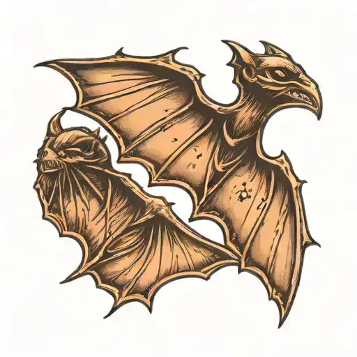 bat wings, 2 wings on same side view tattoo design idea